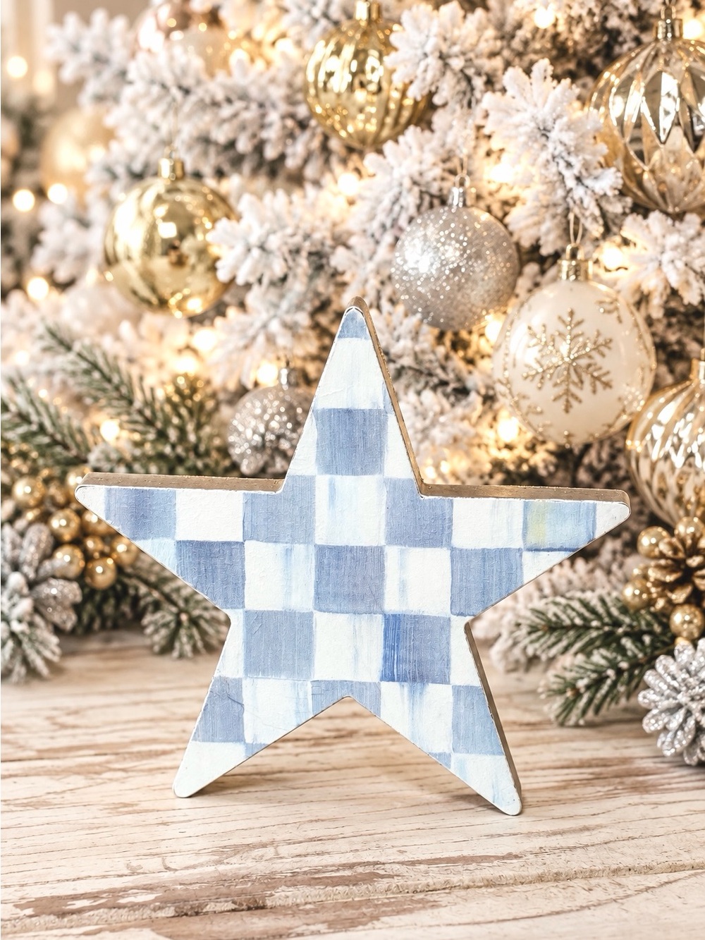Hand Crafted Sterling Check Christmas Star 6”